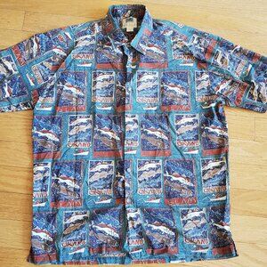 Vintage Avi Collection by Kahala Large Hawaiian Shirt Fishing Made in Hawaii